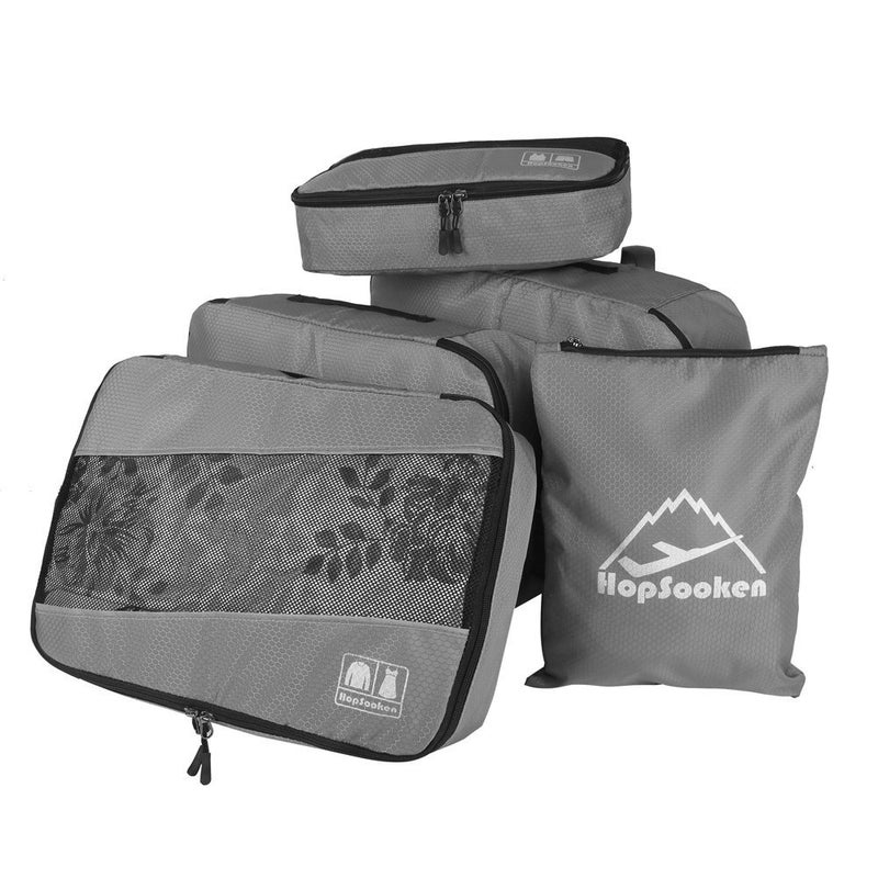 HOPSOOKEN 5pc Packing Cubes Set Large Travel Luggage Organizer 4 Cubes 1 Laundry Pouch Bag (Gray) - Image 4